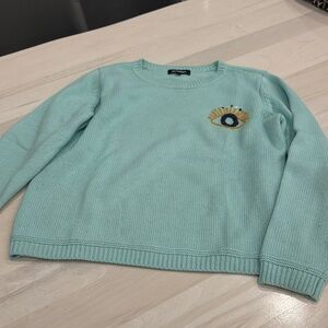 Aqua Sweater with Eye Embroidery